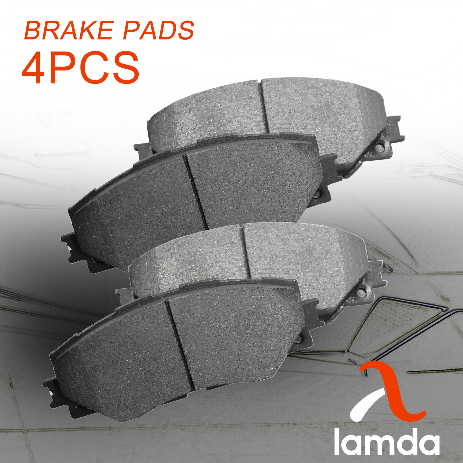 LAMDA Complete Set of 4 Front Slotted Chamfer Ceramic Disc Brake Pads
