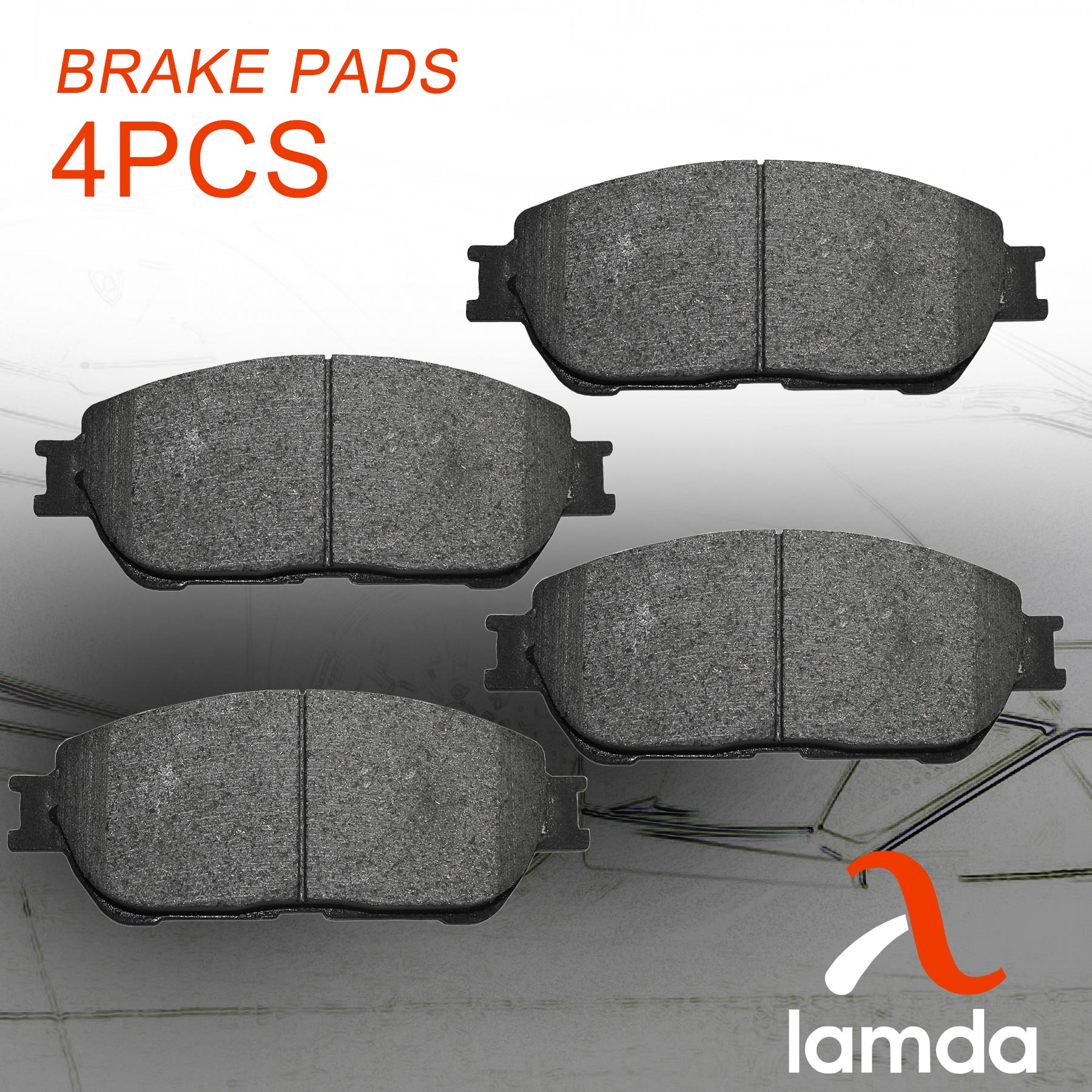 LAMDA Complete Set of 4 Front Slotted Chamfer Ceramic Disc Brake Pads